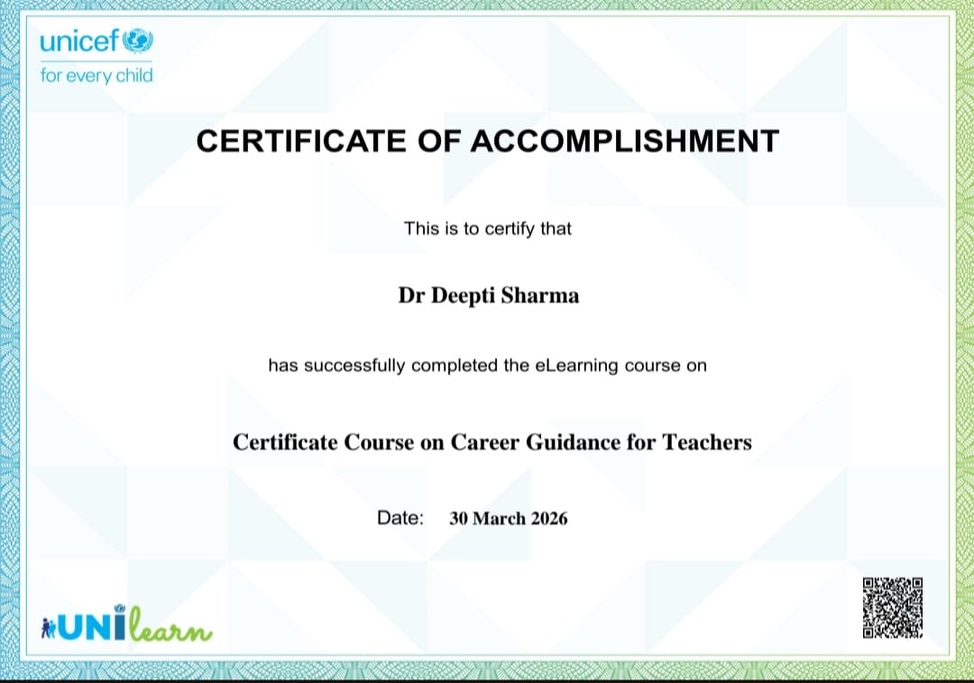 UNICEF certificate of accomplishment for career guidance course